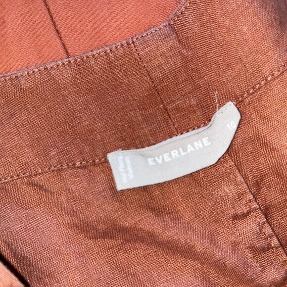 Everlane Rust Brown Linen Wrap Short Sleeves & Wide Legs Women's Jumpsuit Size 1 - Picture 5 of 10